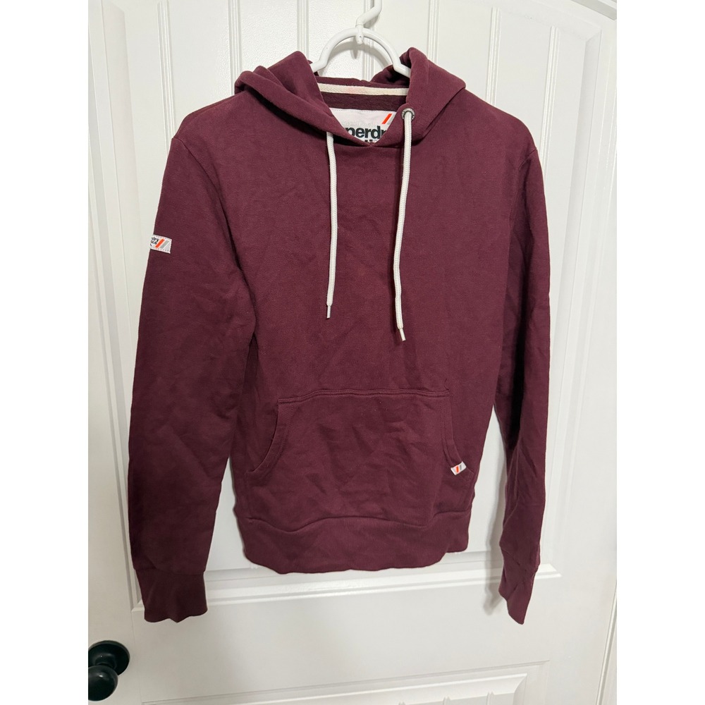 Superdry Hoodie Mens Small M20003TR Athletics Japan Burgundy Pullover EUC
